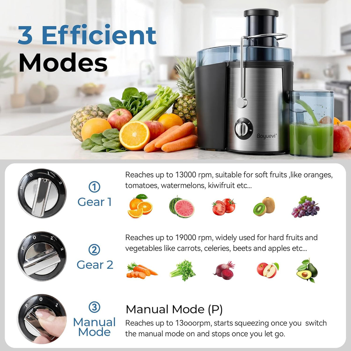 Juicer, 800W Centrifugal Juicer (Suitable for Whole Fruits and Vegetables)